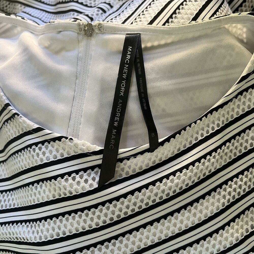 Marc New York White & Black Mesh Stripe Short Sleeve Lined Shift Dress Sz 8 NWT - Picture 7 of 10
